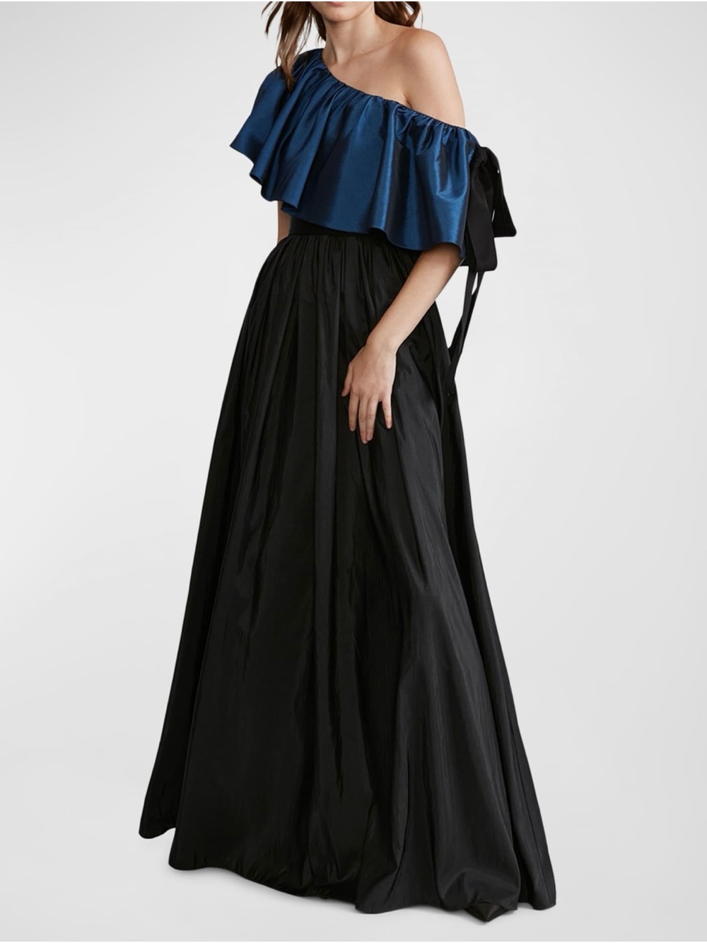 Zac Posen Off-Shoulder Navy Ruffle Top with Black Maxi Skirt